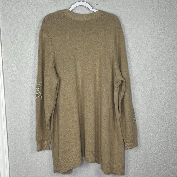 NEW Lane Bryant Size 26 28 Beige Gold Stars Open Front Long Cardigan - Picture 3 of 5